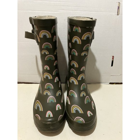 unbranded Women's  Size 6 green Rainbow Mid Calf  pull-on Rain Rubber Boots - Picture 1 of 7